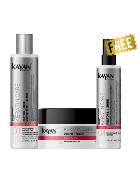 Акційний набір Kayan Keratin Care:Шампунь + Маска =Спрей для пошкодженого та тьмяного волосся в по
